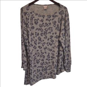 Chico's Gray Animal Print Long Sleeve Asymetrical Hem Tunic